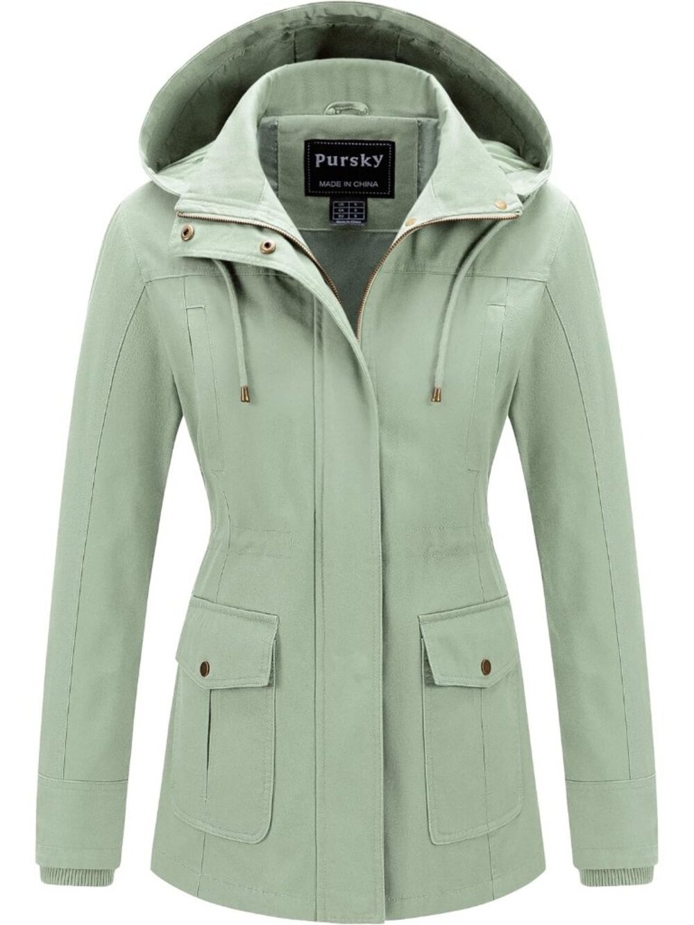Women's Light Green Cotton Anorak Lightweight Casual Military Safari Jackets
